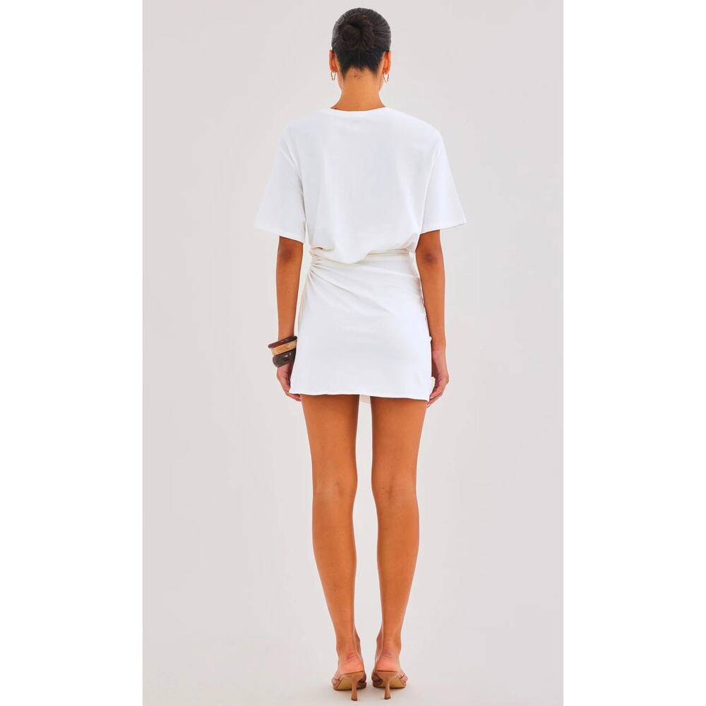SNDYS NEW Lola Mini Dress in White Size M Jersey Cotton Blend Stretchy Unlined - Picture 2 of 13